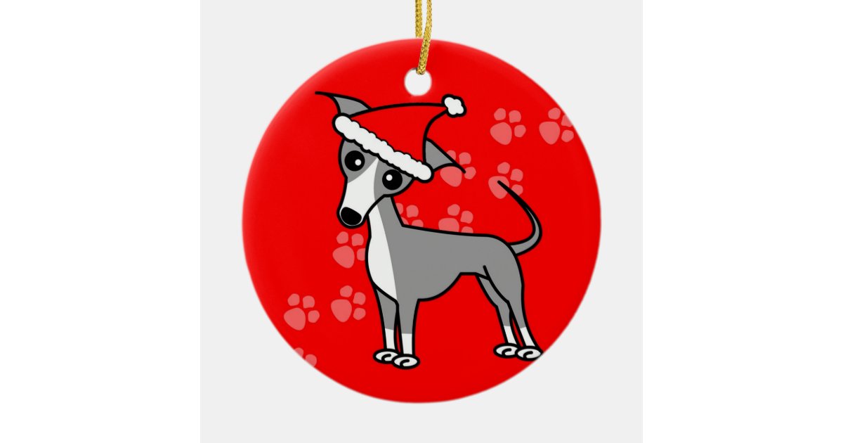 Cute Italian Greyhound Cartoon Santa Hat Ceramic Ornament | Zazzle