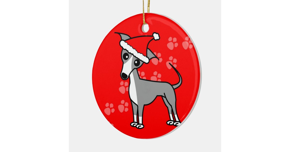 Cute Italian Greyhound Cartoon Santa Hat Ceramic Ornament | Zazzle
