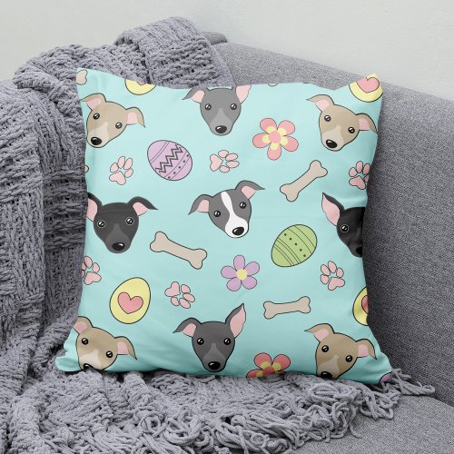 Cute Italian Greyhound Easter eggs Cartoon Pattern Throw Pillow