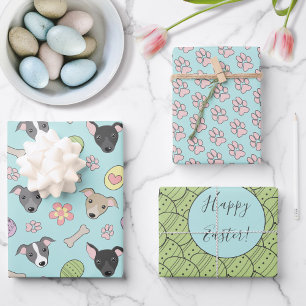 Cute Italian greyhound Easter eggs Paws Pattern Wrapping Paper Sheets
