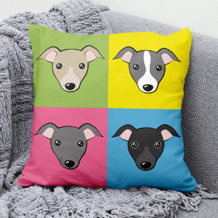 Cute Italian Greyhounds Cartoon Colorful Pop Art Throw Pillow