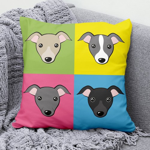 Cute Italian Greyhounds Cartoon Colorful Pop Art Throw Pillow