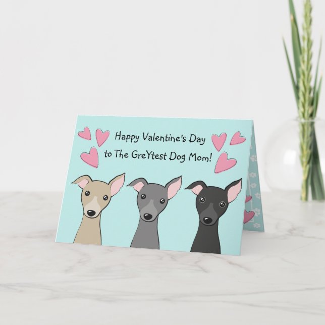 Cute Italian Greyhounds Cartoon Dog Mom Valentines Holiday Card (Front)