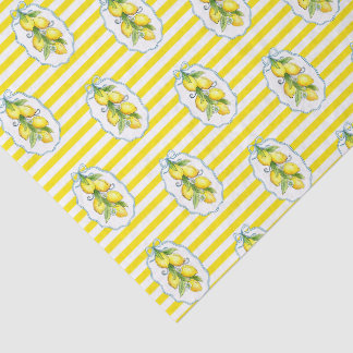 Cute Italian Lemon on yellow stripe background Tissue Paper