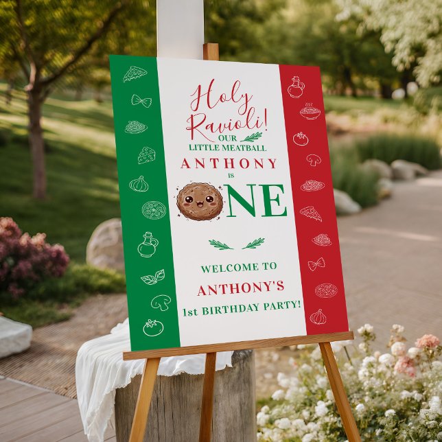 Cute  Italian Meatball First Birthday Party Sign (Cute Italian Meatball First Birthday Party Sign)