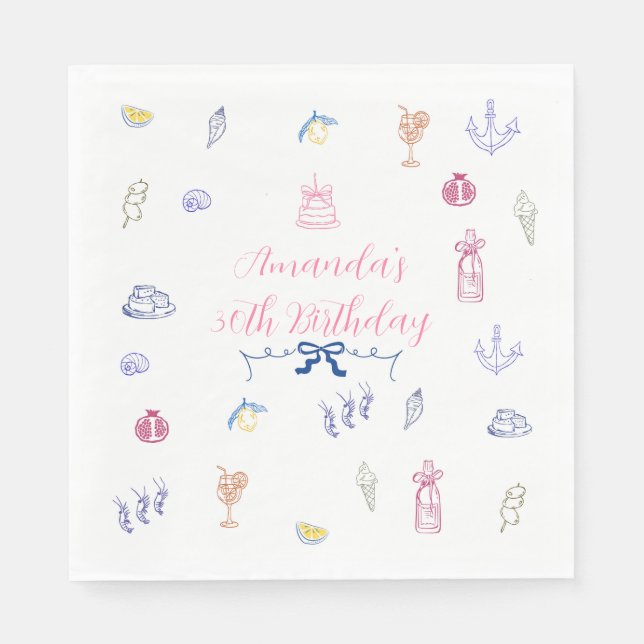 Cute Italian Minimalist Birthday Napkins (Front)