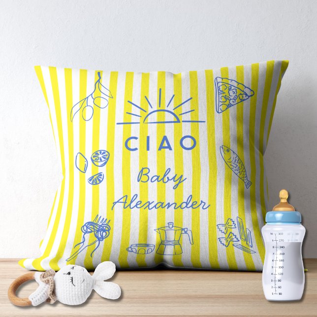 Cute Italian Themed Baby Shower Gift Ciao Baby Throw Pillow (Creator Uploaded)