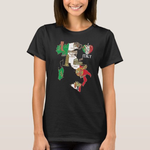 Cute Italy Graphic Italian Flag Map Heart Italian  T_Shirt