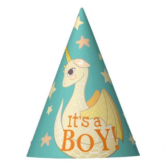 Cute It's A Baby Boy Birthday Dragon Customizable Party Hat (Front)