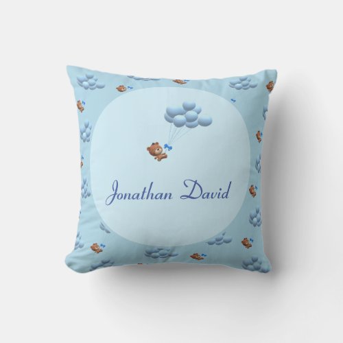 Cute Its a Boy Bear and Balloons Themed  Throw Pillow
