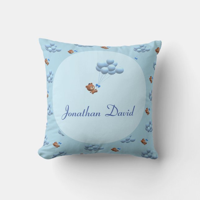 Cute It's a Boy Bear and Balloons Themed  Throw Pillow (Front)