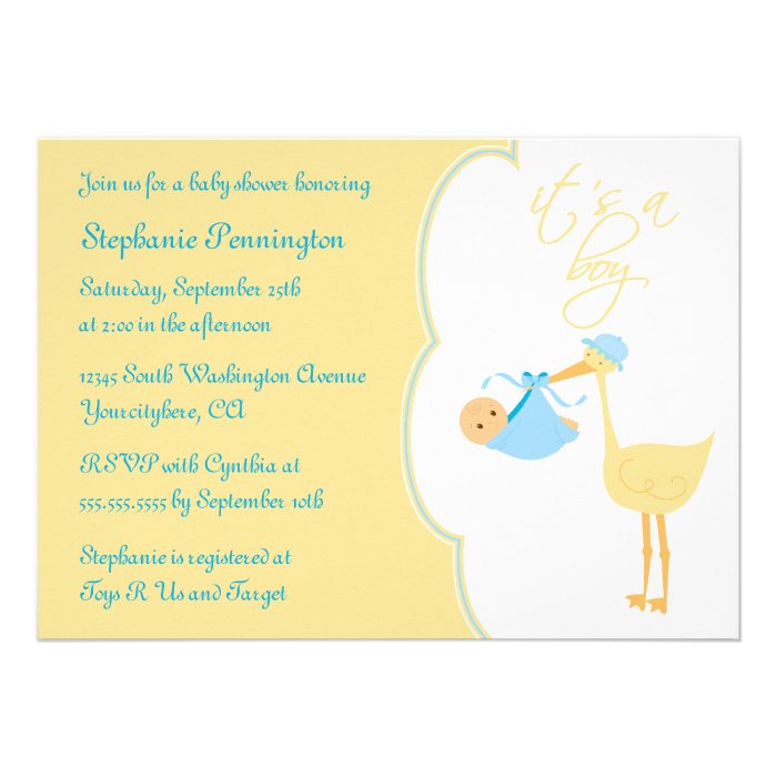 Cute its a boy blue stork baby shower invitation