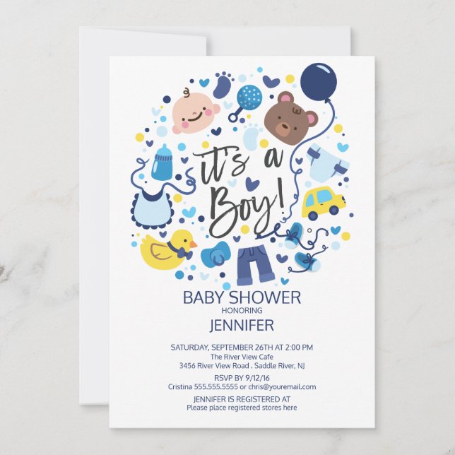 Cute It's a Boy!  Boys Baby Shower Invite (Front)