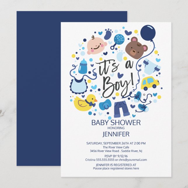 Cute It's a Boy!  Boys Baby Shower Invite (Front/Back)