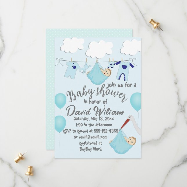 Cute It's A Boy Clothesline Baby shower  Save The Date (Front/Back In Situ)