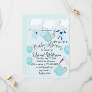 Cute It's A Boy Clothesline Baby shower  Save The Date