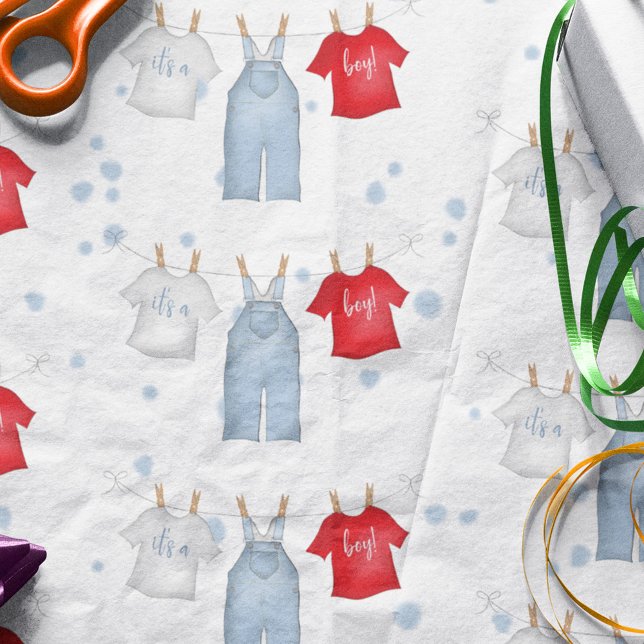 Cute It's a Boy Clothesline Denim Blue Tissue Paper (Creator Uploaded)