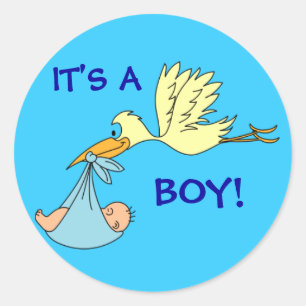 Cute ITS A BOY Newborn Baby Stork Blue Classic Round Sticker