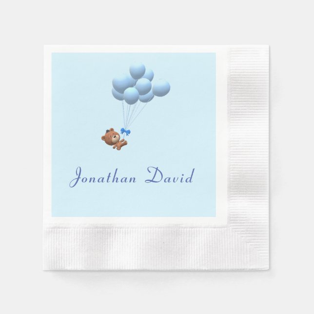Cute It's a Boy Teddy Bear and Balloons  Napkins (Front)