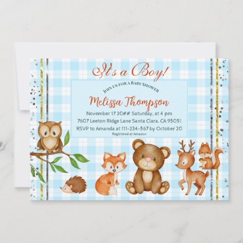 Cute Its a Boy Woodland Animals Forest Friends Invitation