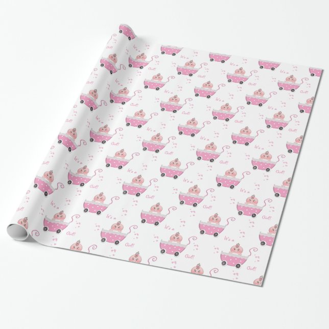 Cute It's a Girl Baby Shower Wrapping Paper (Unrolled)