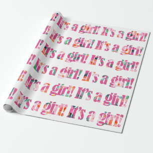 Cute It's A Girl Pale Magenta Floral Pattern Wrapping Paper