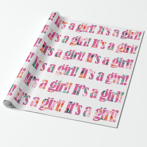 Cute Its A Girl  Pale Magenta Floral Pattern Wrapping Paper