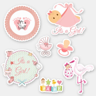 Cute Its a Girl Pink Baby Stickers