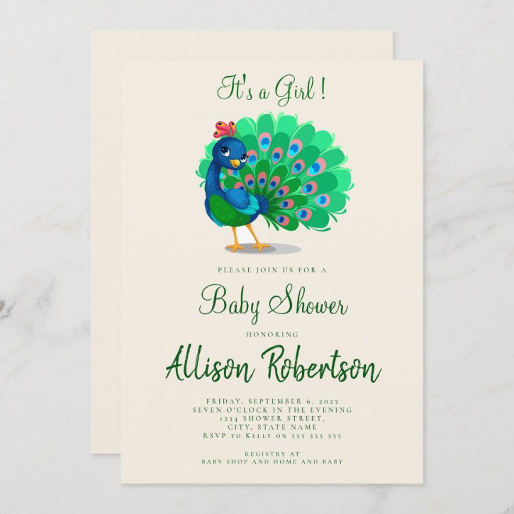 Cute It's A Girl Watercolor Baby Shower