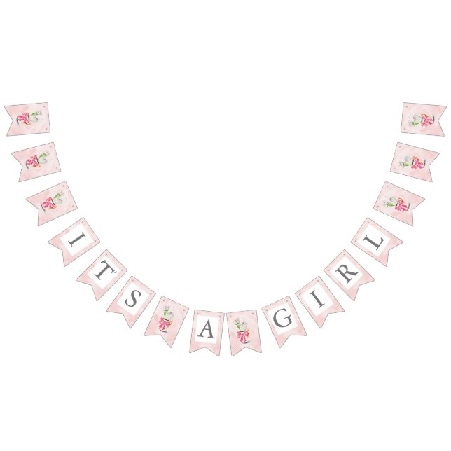 Cute I'ts A Girl Watercolor Heart Cactus Bunting Flags (All)