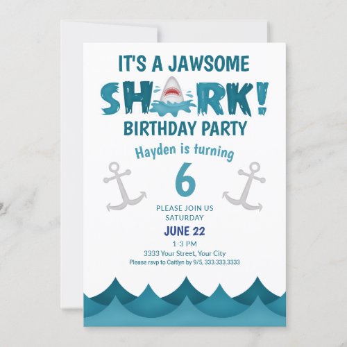 Cute Its a Jawsome Shark Birthday Party Invitation
