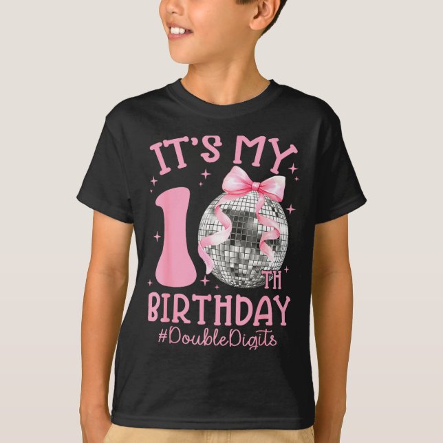 Cute It's My 10th Birthday Girl Coquette Bow Disco T-Shirt (Front)