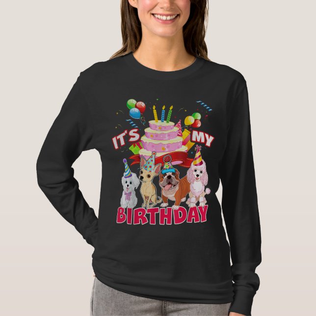 Cute It's My Birthday Dog and Puppy Theme Party Da T-Shirt (Front)