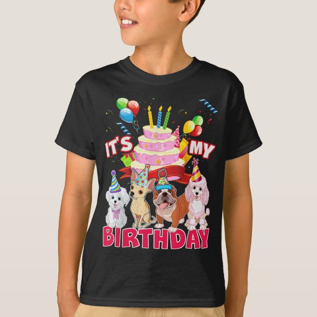 Cute It's My Birthday Dog and Puppy Theme Party Da T-Shirt (Front)