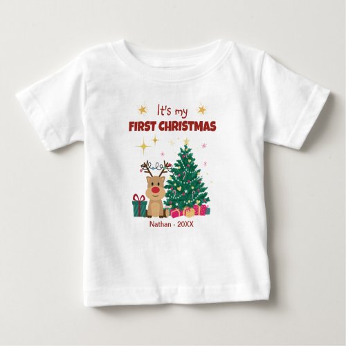 Cute Its My First Christmas With Reindeer Baby T_Shirt