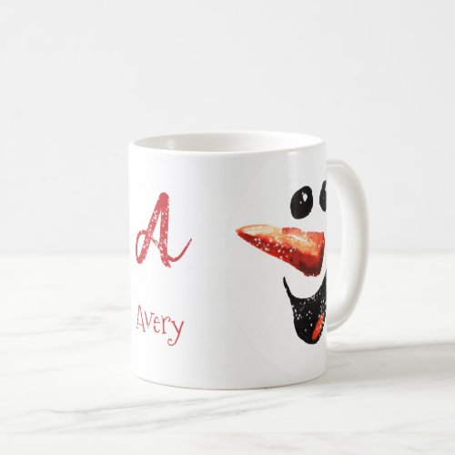 Cute Its Snowing Bold Snowman Face Name Monogram Coffee Mug