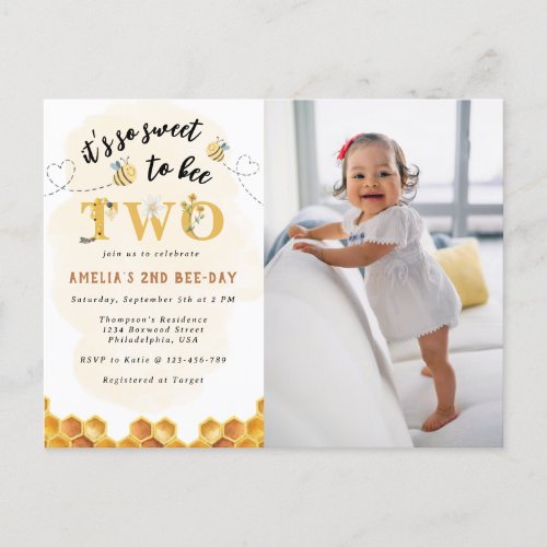 Cute Its so Sweet to bee Two Birthday Invitation Postcard