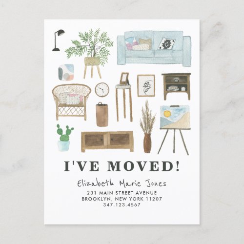 Cute Ive Moved Boho Watercolor Home Decor Moving Announcement Postcard