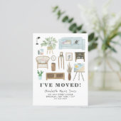 Cute I've Moved Boho Watercolor Home Decor Moving Announcement Postcard (Standing Front)