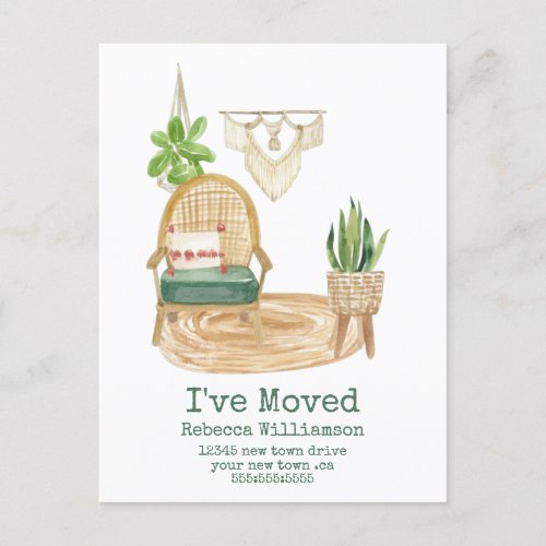 Cute Ive Moved Boho Watercolor Home Decor Moving  Postcard