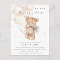 Cute Ivory Bear Bearly Wait Balloon Baby Shower Postcard