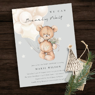 Cute Ivory Bear Bearly Wait Balloon Baby Shower Postcard
