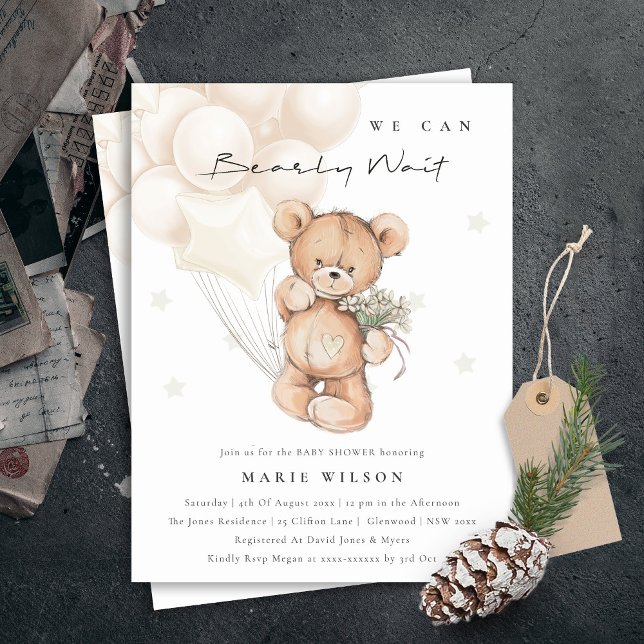 Cute Ivory Bear Bearly Wait Balloon Baby Shower Postcard (Creator Uploaded)