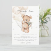 Cute Ivory Bear Bearly Wait Balloon Baby Shower Thank You Card (Standing Front)