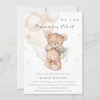 Cute Ivory Bearly Wait Balloon Baby Shower Invite