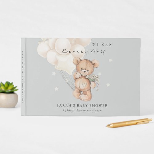 Cute Ivory Bearly Wait Bear Balloon Baby Shower Guest Book