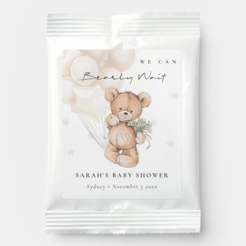 Cute Ivory Bearly Wait Bear Balloon Baby Shower Lemonade Drink Mix