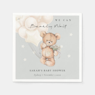Cute Ivory Bearly Wait Bear Balloon Baby Shower Napkins