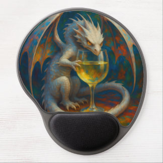Cute Ivory Dragon & White Wine Fantasy Art Gel Mouse Pad