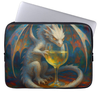 Cute Ivory Dragon & White Wine Fantasy Art Laptop Sleeve